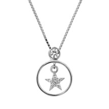 Beautiful Swinging Star in a Circle Sterling Silver Cubic Zirconia Necklace - £9.76 GBP
