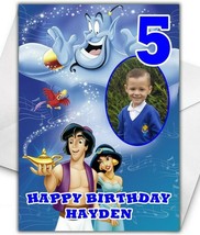 ALADDIN GENIE Photo Upload Birthday Card - Personalised Disney Birthday ... - £4.23 GBP