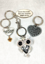 Lot of 4 Assorted Keychains Owl, Mom, Angels, Love Silver Large NWOT - $9.49