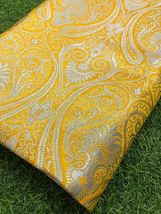 Yellow &amp; Silver Jacquard Fabric, Wedding Bridal Dress Brocade Fabric - N... - £6.00 GBP+