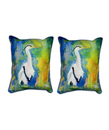 Pair of Betsy Drake D and B’s Blue Heron Large Indoor Outdoor Pillows - £69.91 GBP