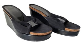 Donald J Pliner Black Slip On Wedge Sandal-Fabric &amp; Patent Leather-Women... - £30.23 GBP