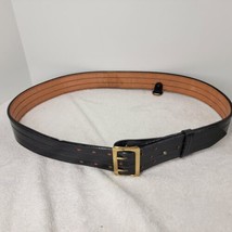 Don Hume PB403 4 Row Stitch Leather 2 1/4&quot; Duty Belt Brass Tone Buckle SZ 52&quot; - £36.98 GBP