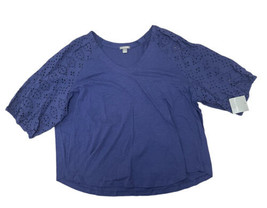 NEW Falls Creek Womens 3X Blue Short Sleeve Shirt Embroidered Cutouts Scoop Neck - £7.59 GBP