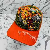 Men&#39;s Ed Hardy Tiger Orange Multicolor Rhinestone Fashion Trucker Hat - £131.41 GBP