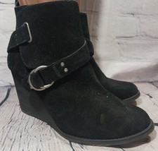 LUCKY BRAND Ankle Booties Womens 8.5M Suede Wedge Heels Side Zip Buckle Boots - £18.29 GBP