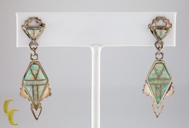 Sterling Silver Opal Inlay Dangle Stud Earrings No Backs Gorgeous - $6,240.23 MXN