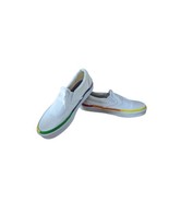 Vans Classic Slip On White canvas Rainbow Skate Shoe Pride LGBTQ women 6 - $28.50