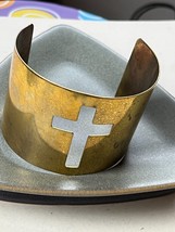 Very Wide Thin Goldtone w CROSS Cut-Out Cuff Bangle Bracelet – 2 and 5/8th’s inc - £10.33 GBP