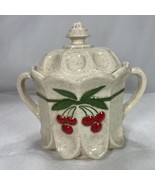 Cookie Jar Vintage Westmoreland Milk Glass Hand Painted Cherry Thumbprin... - €38,69 EUR
