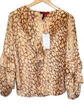 Hester &amp; Orchard Blouse Womens Size Small Animal Print Brown Ruffled Pea... - $24.43