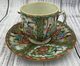 18th Century Chinese Famille Rose Export Ware Double Handled Cup/Saucer READ - £89.48 GBP