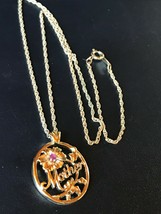 Estate Silvertone Twist Chain w Avon Signed Oval MOTHER & Purple Rhinestone Flow - $13.09