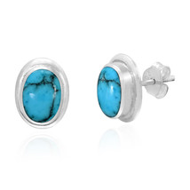 Simple Elegance Sterling Silver Simulated Blue Turquoise Oval Post Earrings - £13.32 GBP