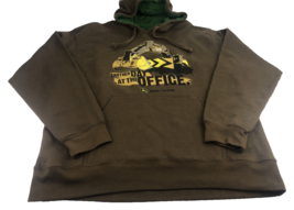 John Deere Men&#39;s Hoodie Large Graphic Excavator Kangaroo Pocket Brown Green - $23.75
