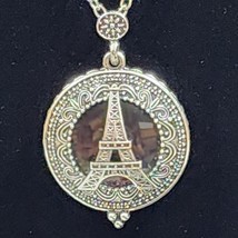 EIFFEL TOWER Hinged Magnifying Glass Necklace 12&quot; Drop Silver Tone Chain - $12.18