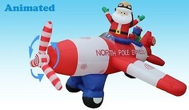 8 Foot Christmas Inflatable Animated Santa Claus Airplane Blowup Yard Decoration - £116.46 GBP