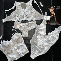 Victoria&#39;s Secret 32B,32C Bra Set+Corset+Teddy Beige White Embroidered Applique - £155.69 GBP