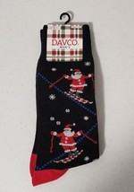 DAVCO Santa Snow Skiing Men&#39;s Novelty Socks BLACK 1 Pair Shoe Size: 6-12 - $5.31