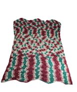 Baby Blanket Vintage Crocheted Afghan 28" x 20"Green Maroon - $23.77