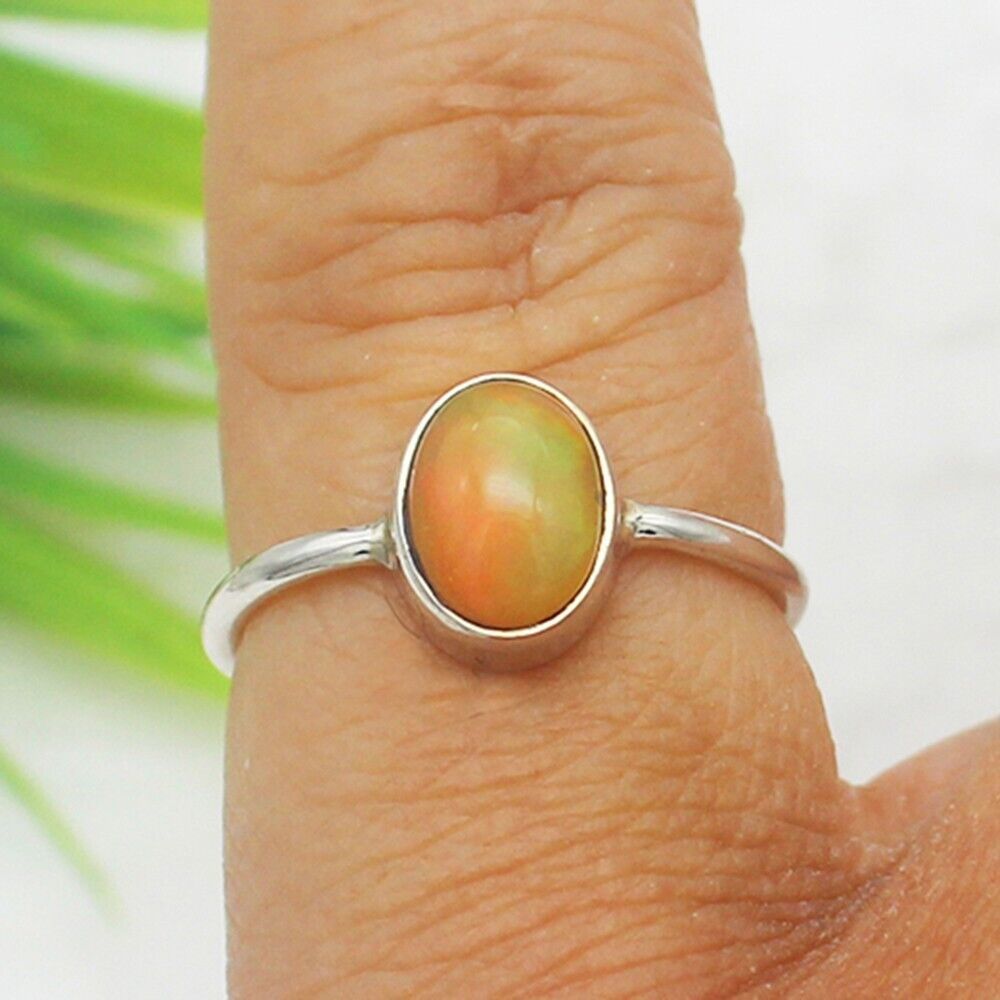 Silver Opal Ring 925 Sterling Handmade Birthstone Jewelry Gift For Her