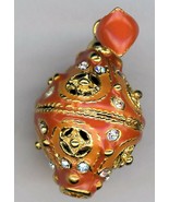 Russian Faux Pendant Orange b/g w/golden circle designs, band and crystals - $40.55 CAD