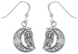 Jewelry Trends Sterling Silver Celtic Knot Crescent Moon Owl Dangle Earrings wit - £61.07 GBP
