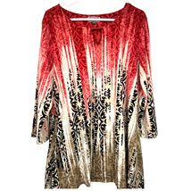 JM Collection Tunic Top Women L Jersey Abstract 3/4 Sleeves Ancient Tile Keyhole - £8.49 GBP