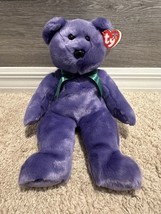 NWT Ty Beanie Baby Buddy Employee Bear Retired Purple Beanie Baby Bear Stuffed - £8.77 GBP