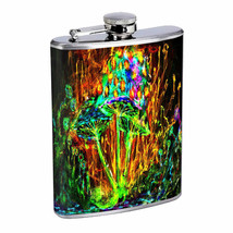 Groovy Trippy Mushrooms D5 Flask 8oz Stainless Steel Hip Drinking Whiskey - £11.83 GBP