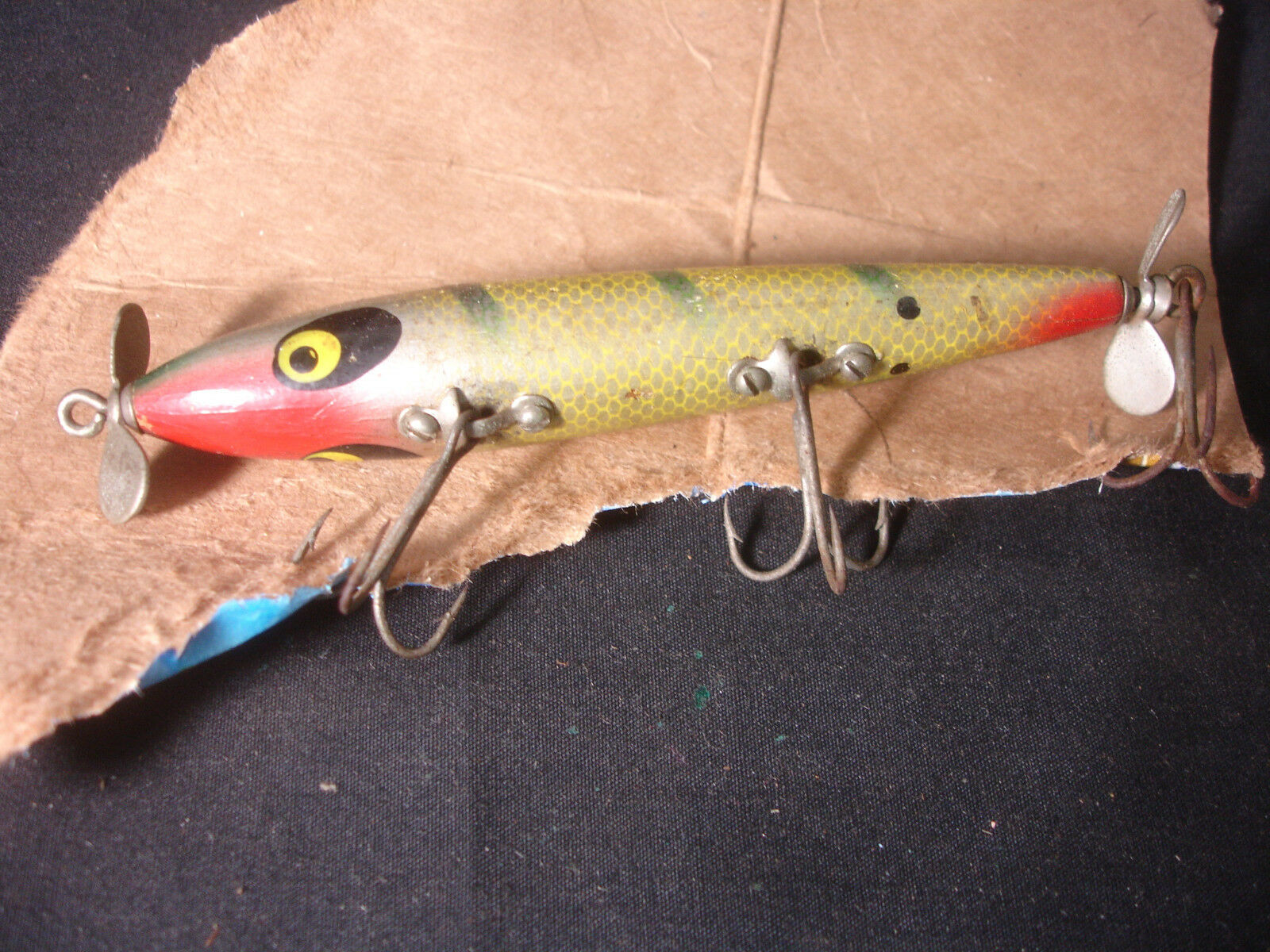 Old vtg Collectible Devil Horse Fishing Lure Green, Yellow Red Hand Painted  Lure