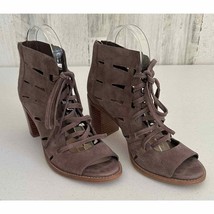 Vince Camuto Tressa Bootie Size 8 Suede Lace-up Block Heel Open Toe Taupe - $24.22