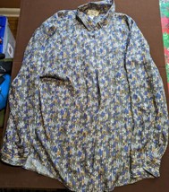 VINTAGE Chiamare Shirt Mens XL All Over Shoe Pattern Silk Long Sleeve HTF - £12.36 GBP
