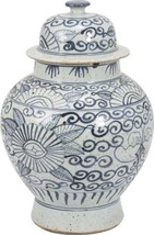 Temple Jar Vase Sunflower Flowers Blue White Ceramic Hand-Painted Handmade - £278.97 GBP