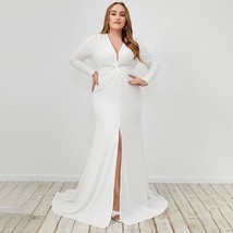 Beautiful Plus Size White Plunging Neck Twist Front Wedding Party Dress Women Sp - £281.29 GBP