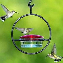 Hanging Hummingbird Feeder with Circular Metal Holder and Perch - 5.9&quot; x 7.7&quot; - £6.93 GBP
