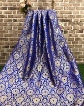 Banarasi Brocade Fabric Royal Blue &amp; Gold Fabric Wedding Dress Fabric -NF172 - £5.96 GBP+