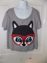 Justice Raccoon W/RED Glasses Short Sleeve Sweater Size 12 Girl's Euc - $15.96