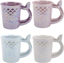 4 Assorted 16 Oz Iridescent Scales Mermaid Tail Handle Mugs - $56.38