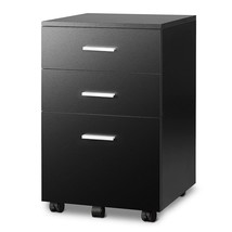 3 Drawer Wood Mobile File Cabinet, Rolling Filing Cabinet For Letter/A4 Size, Bl - £95.11 GBP