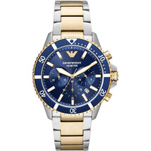 Emporio Armani AR11362 Diver Mens’ Gold &amp; Blue Stainless Chrono Watch + ... - £112.31 GBP