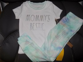 Rae Dunn Pajama Set &quot;Mommy’s Bestie&quot; Pink Blue Tie Dyed Size 4T NEW - £20.18 GBP