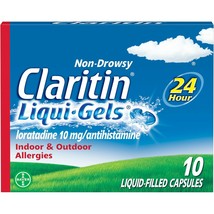 Claritin 24 Hour Non-Drowsy Allergy Relief Liqui-Gels, 10 mg, 10 Ct.. - $25.73
