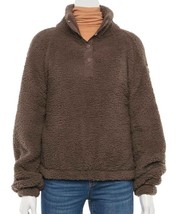 Womens Sweater SO Sherpa Brown Long Sleeve Snap Neck Jr. Girls $44 NEW-size M - £17.40 GBP