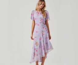 Astr The Label Flutter Sleeve Asymmetrical Floral Maxi Dress Women&#39;s Sma... - £60.15 GBP