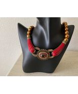 Heidi Daus Golden Beads Red Necklace with Amber / Red Rhinestones - €73,04 EUR