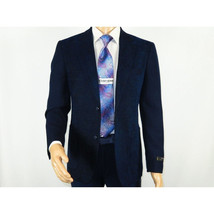 Men ZACCHI Velour Velveteen Hounds tooth Blazer Sport Coat DUANE 74521 Navy Blue image 4