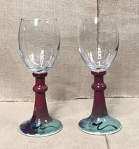 Signed Art Pottery Stem Wine Glasses Stemware Boho Unique - $23.76