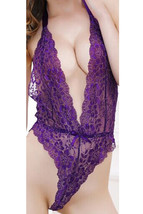 Unomatch Women Chemise Lace Mask Lingerie Set Purple - £15.97 GBP