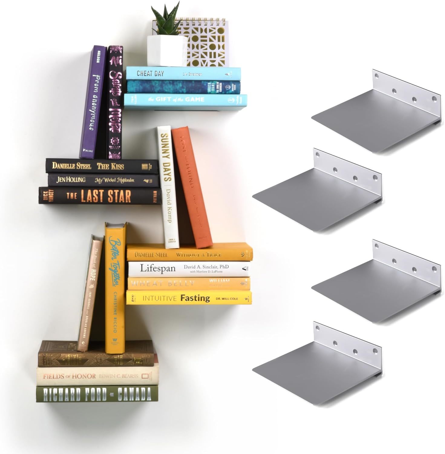 Floating Invisible Bookshelf Wall Mounted (Set Of 4) - Aluminum - Turn B... - $33.96